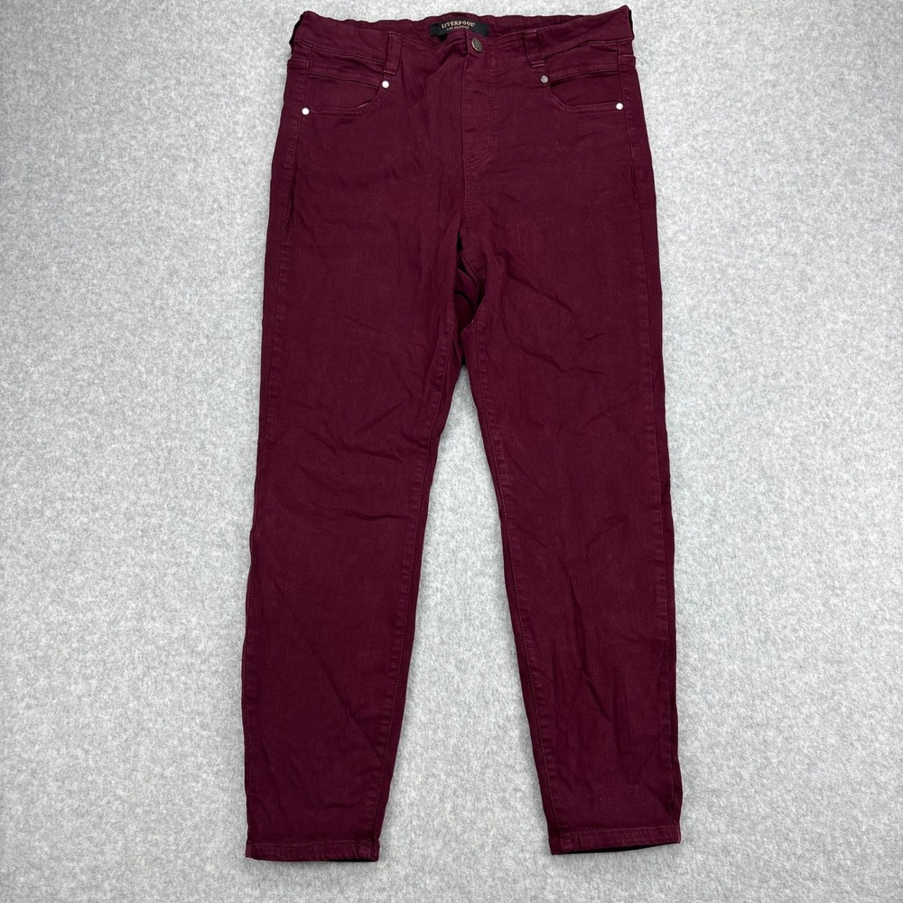 Liverpool Jeans Womens 10 Burgundy Ankle Skinny Stretch Denim Casual Comfort